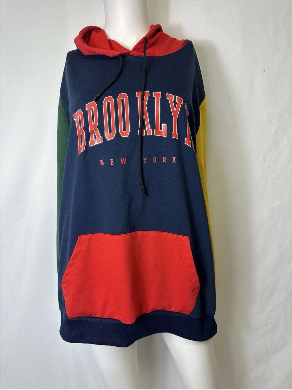 SHEIN Colorblock 'Brooklyn New York' Hoodie - Navy, Red, Green, Yellow